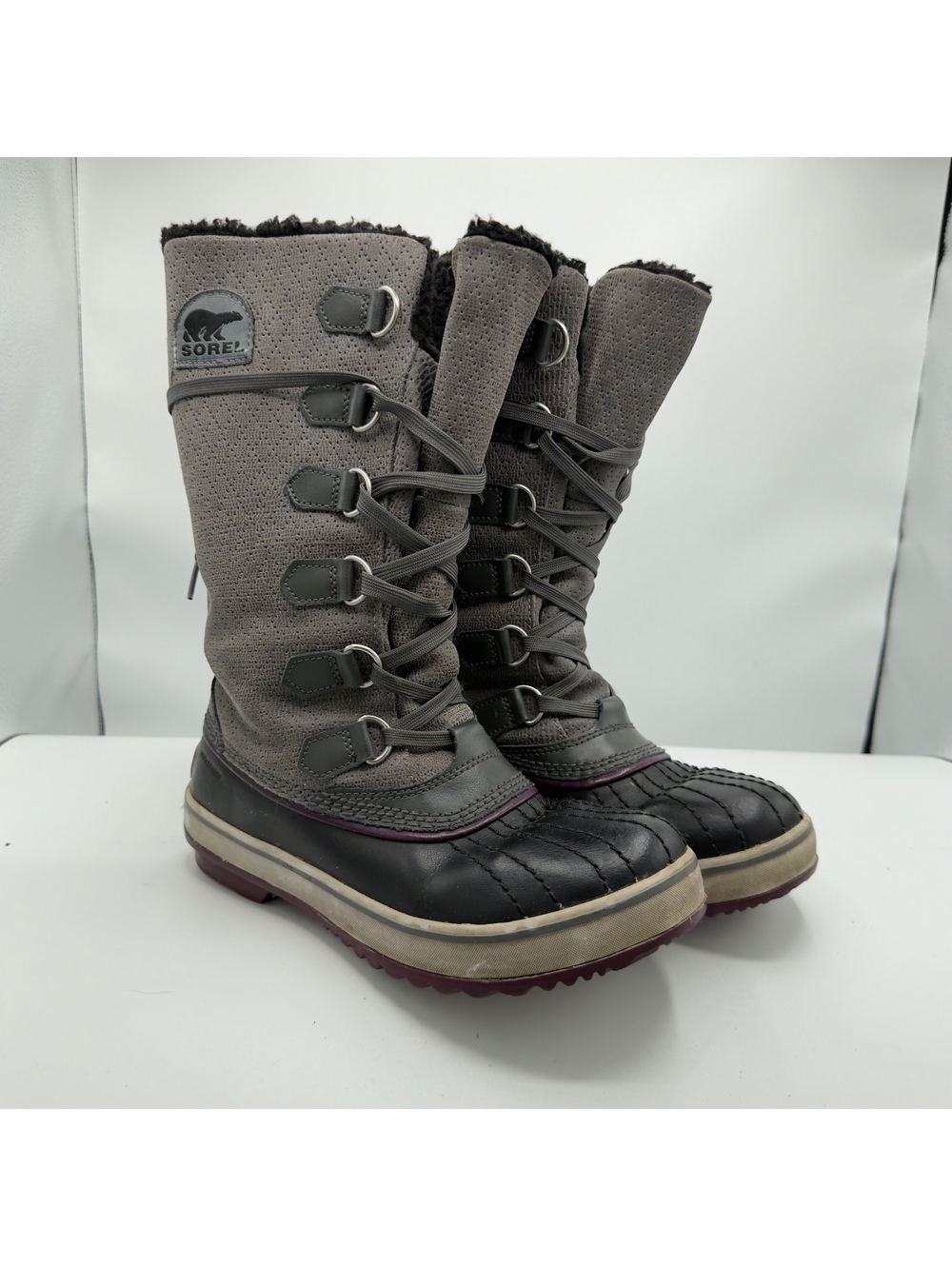 Sorel Tofino Waterproof Winter Snow Boots Grey Faux Fur Duck Boots Womens 6